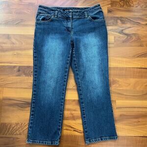 INC International Concepts Distressed Capri Blue Denim Jeans Women's Size 8